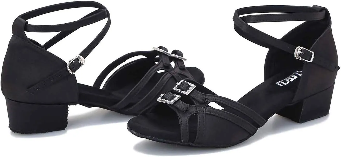 Women's Ballroom Dance Shoes Latin Salsa Dancing Shoes Adjustable Toe Width 1.5 2.5 Inch Heel ZB11