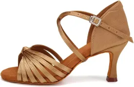 Women's Latin Dance Shoes Satin Open Toe 3 inch Heel Ballroom Salsa Dance Practice Shoes Suede Sole