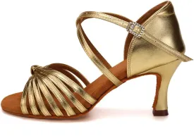 Women's Latin Dance Shoes Satin Open Toe 3 inch Heel Ballroom Salsa Dance Practice Shoes Suede Sole