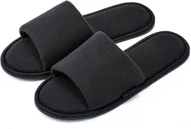 Women's Open Toe House Slippers  Breathable Waffle Fabric, Memory Foam Cushioning, Slip-On Summer Indoor Slippers, Non-Slip TPR Sole, Easy Care