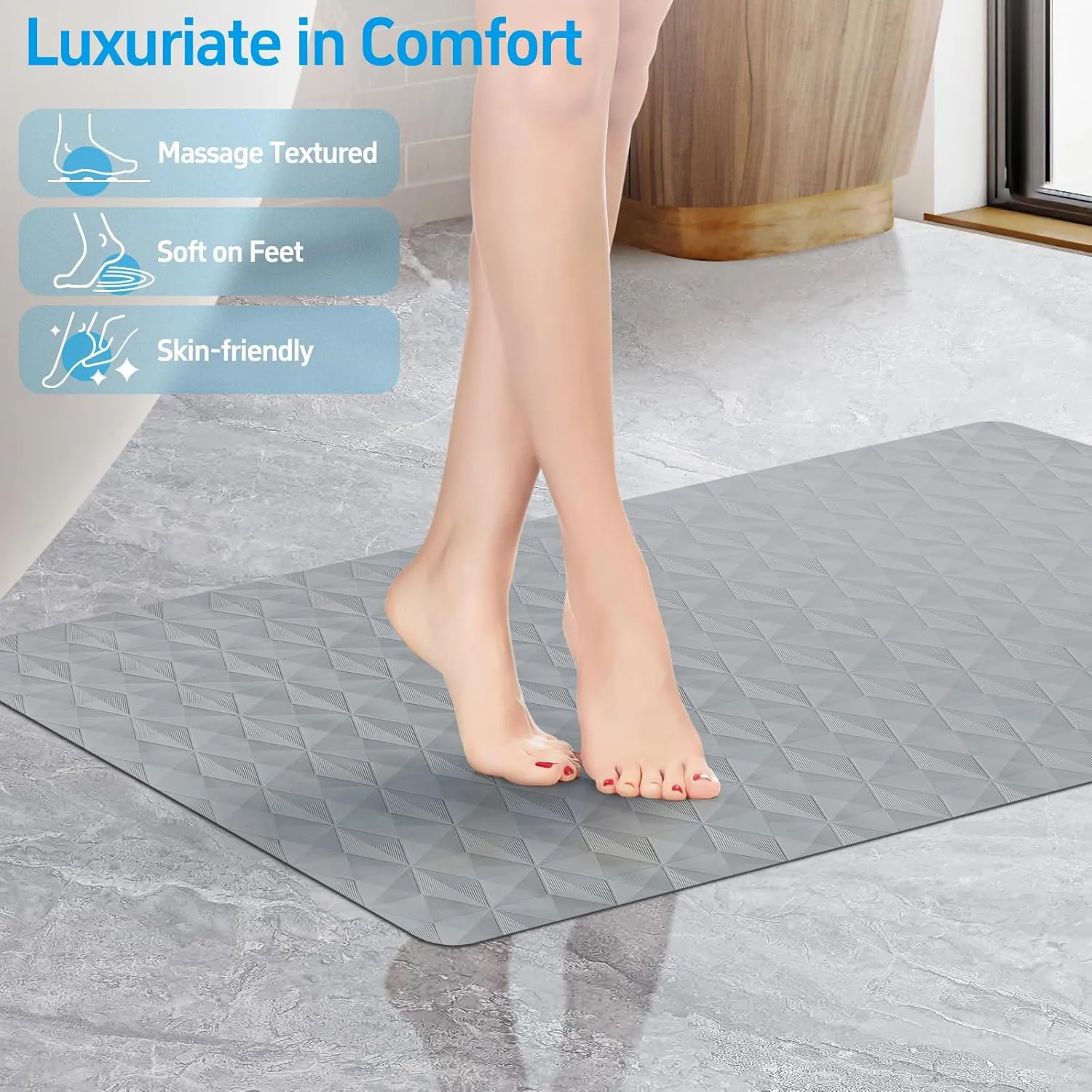 WRISIN Non Slip Bathtub Mat for Bath Tub Shower - Natural Rubber Mat with 241 Suction Cups - Soft Bathroom Safety Mat - Unique Diamond Pattern - Fatigue Relief - Machine Washable - 16  28 Inch