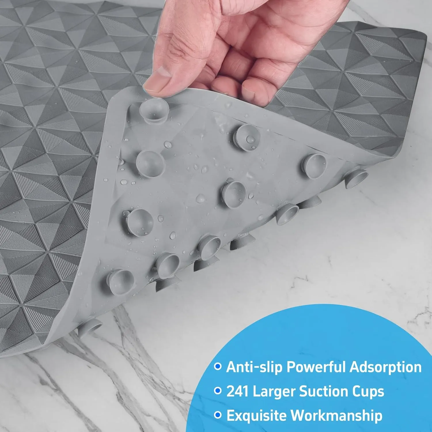 WRISIN Non Slip Bathtub Mat for Bath Tub Shower - Natural Rubber Mat with 241 Suction Cups - Soft Bathroom Safety Mat - Unique Diamond Pattern - Fatigue Relief - Machine Washable - 16  28 Inch