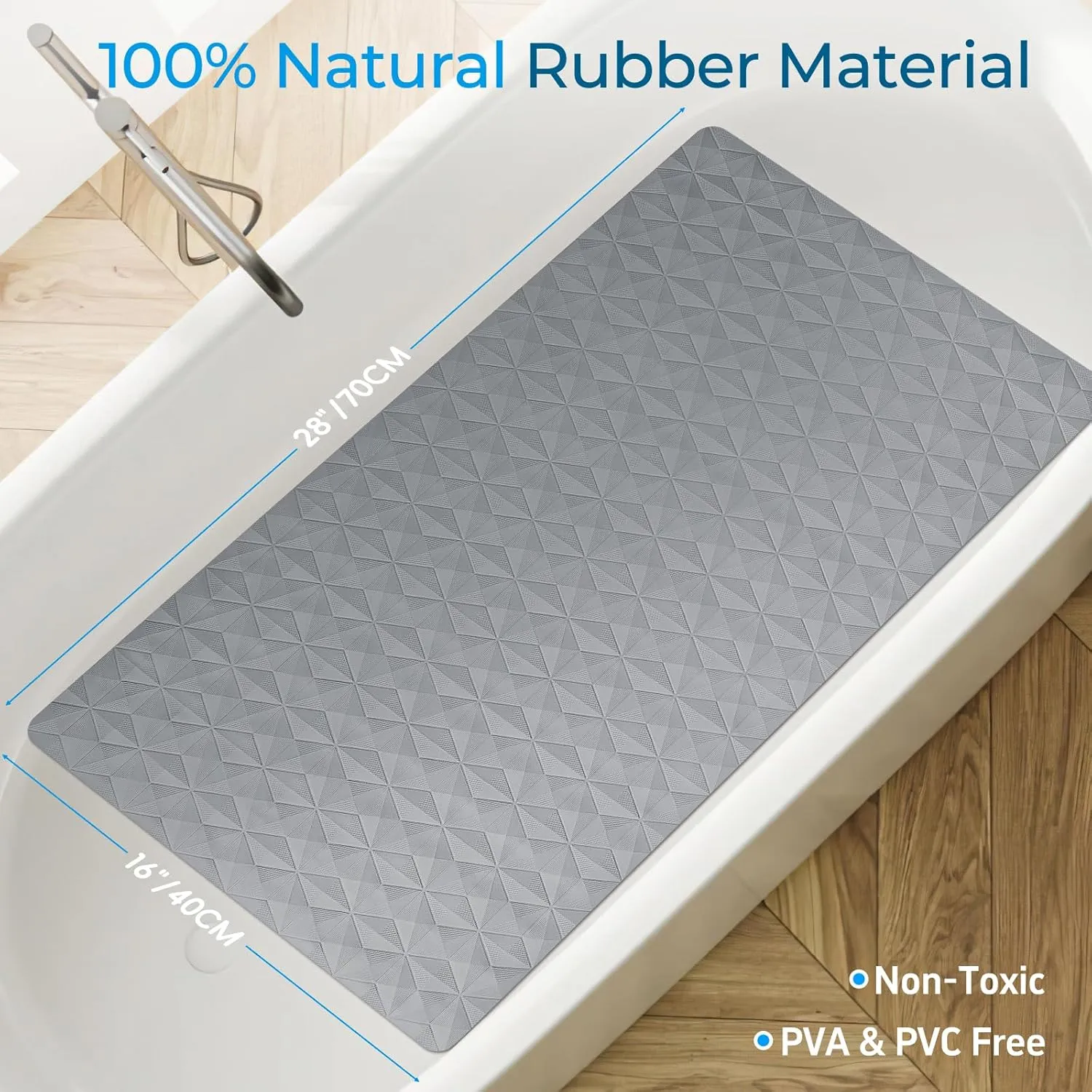 WRISIN Non Slip Bathtub Mat for Bath Tub Shower - Natural Rubber Mat with 241 Suction Cups - Soft Bathroom Safety Mat - Unique Diamond Pattern - Fatigue Relief - Machine Washable - 16  28 Inch