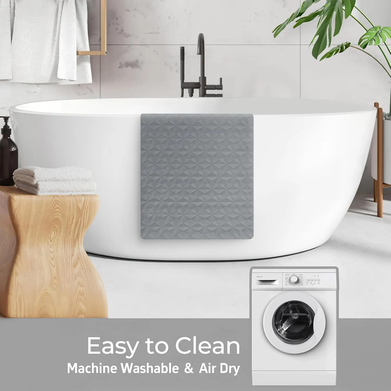 WRISIN Non Slip Bathtub Mat for Bath Tub Shower - Natural Rubber Mat with 241 Suction Cups - Soft Bathroom Safety Mat - Unique Diamond Pattern - Fatigue Relief - Machine Washable - 16  28 Inch