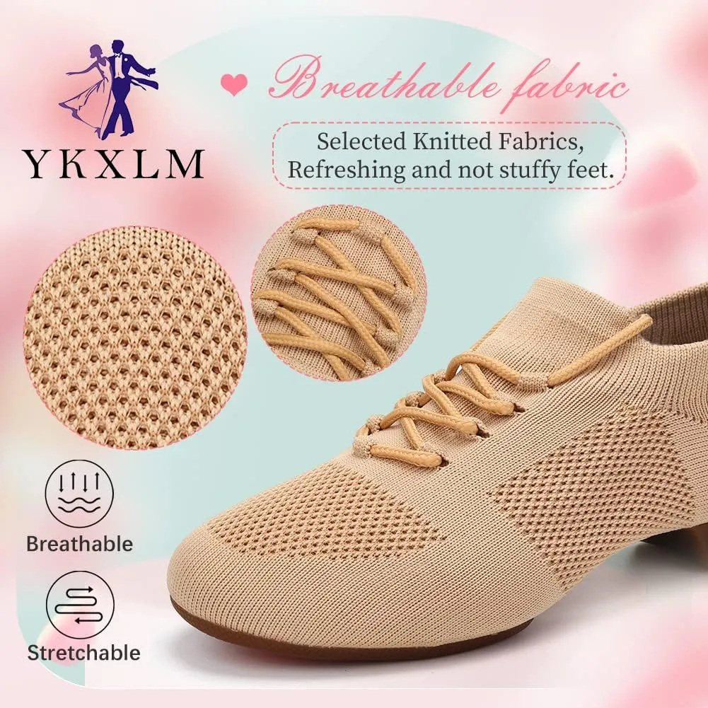YKXLM Women's Standard Practice Shoes Latin Tango Salsa Dance Shoes for Women Low Heels Ballroom