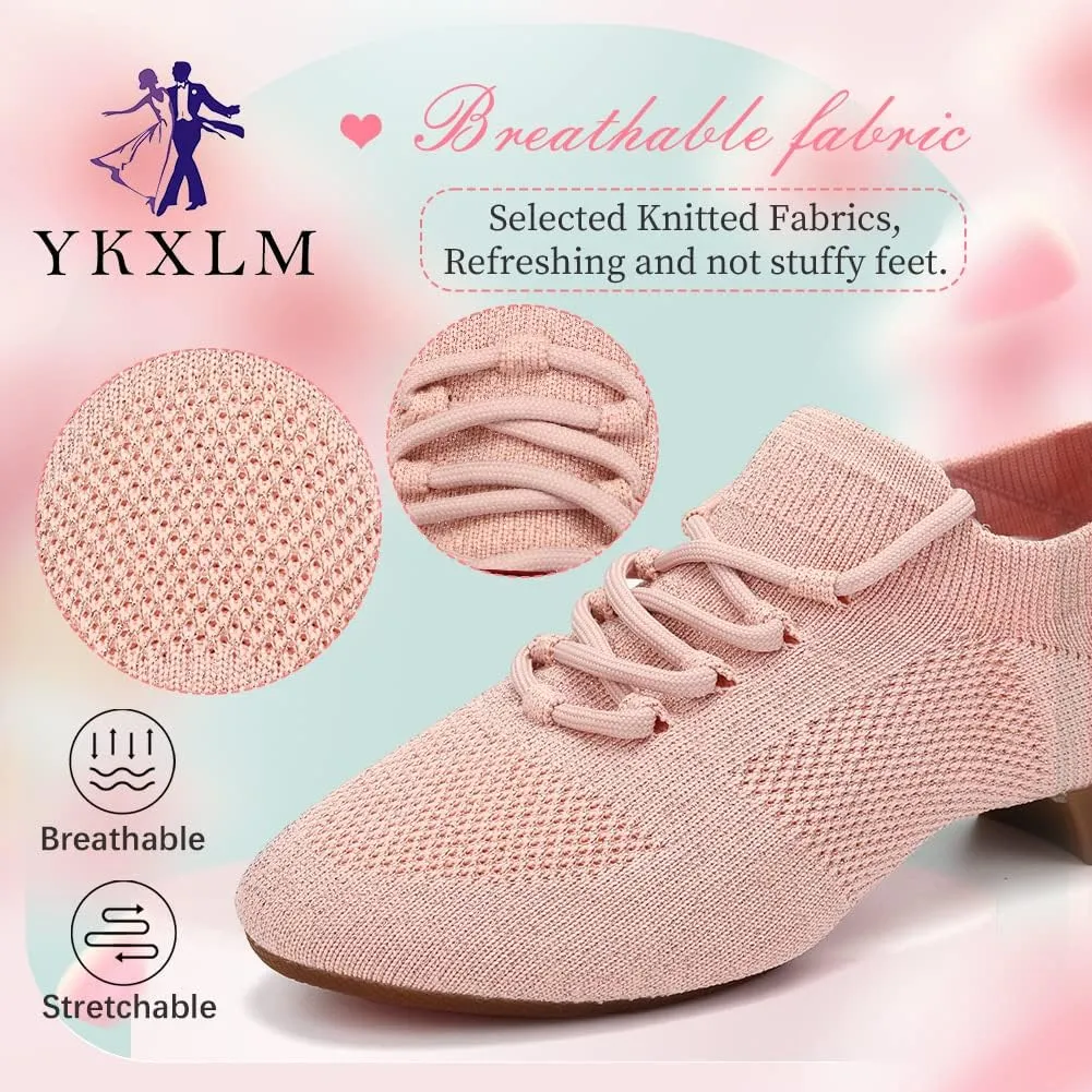YKXLM Women's Standard Practice Shoes Latin Tango Salsa Dance Shoes for Women Low Heels Ballroom